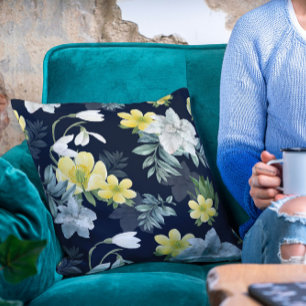 Chic Winter Snowdrop Anemone Floral Pattern Cushion