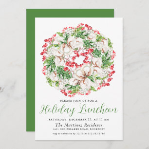 Chic Winter Watercolor Wreath Holiday Luncheon Invitation