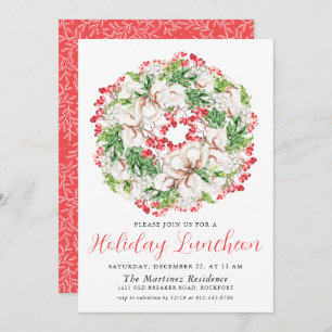 Chic Winter Watercolor Wreath Holiday Luncheon Invitation