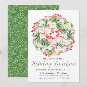 Chic Winter Watercolor Wreath Holiday Luncheon Invitation