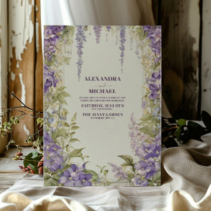 Chic Wisteria Lilac Floral Wreath Unique Wedding Invitation