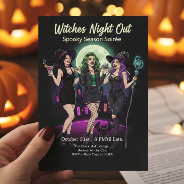 Chic Witches Night Out Adult Halloween Party Invitation (Creator Uploaded)