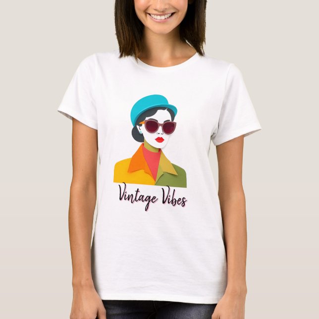 Chic Woman in Retro Paper-Cut Art T-Shirt (Front)