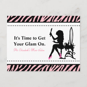 Chic Woman Pink and Black Zebra Hair Appointment Postcard