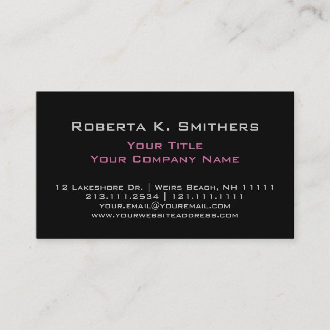 Chic Woman's Pink and Black Elegant Professional Business Card (Front)