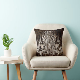 Chic Wood Grain French Country Crystal Chandelier Cushion