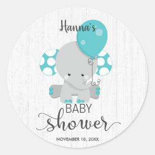 Chic Wood Teal Elephant Gender Neutral Baby Shower Classic Round Sticker