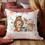 Chic Woodland Animals Blush Pink Floral Nursery  Cushion<br><div class="desc">Personalise this chic cushion today. Featuring pretty soft blush flowers and an cute woodland animals. This chic design goes great with any nursery / children's bedroom decor.  A great unique gift for mum or parents-to-be.  Matching items available in store! (c) The Happy Cat Studio.</div>