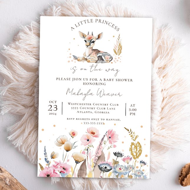 Chic Woodland Animals Boho Tribal Girl Baby Shower Invitation (Creator Uploaded)