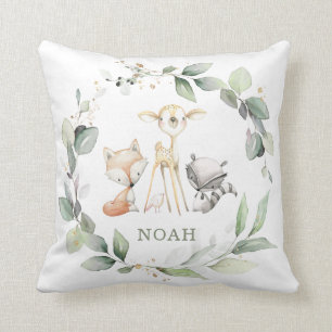 Chic Woodland Animals Greenery Baby Nursery Cushion