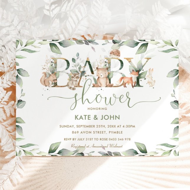 Chic Woodland Animals Greenery Baby Shower Neutral Invitation (Creator Uploaded)