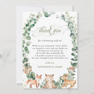Chic Woodland Animals Greenery Baby Shower   Thank You Card