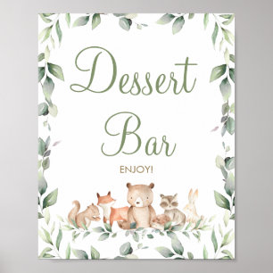 Chic Woodland Animals Greenery Dessert Bar Sign