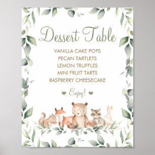 Chic Woodland Animals Greenery Dessert Table Menu  Poster