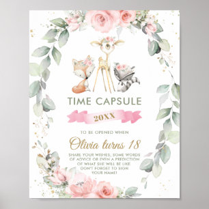 Chic Woodland Animals Greenery Floral Time Capsule Poster