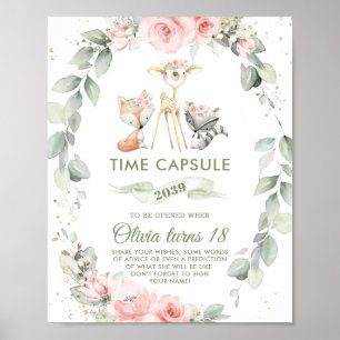 Chic Woodland Animals Greenery Floral Time Capsule Poster