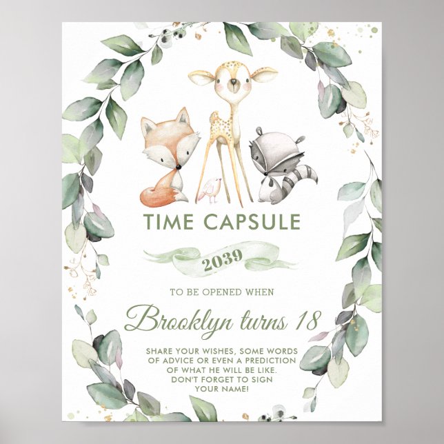 Chic Woodland Animals Greenery Time Capsule Poster (Front)