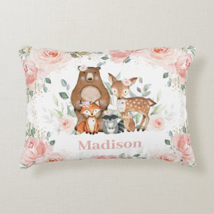 Chic Woodland Animals Pastel Blush Floral Gold  Decorative Cushion