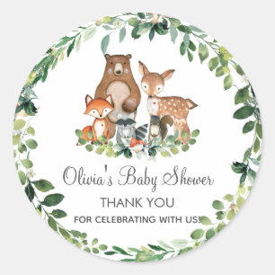 Chic Woodland Greenery Baby Shower Thank You Favor Classic Round Sticker