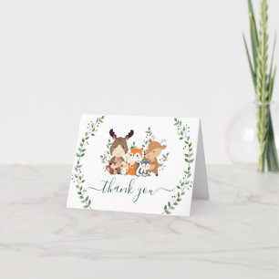 Chic Woodland Greenery Forest Animals Thank You Card