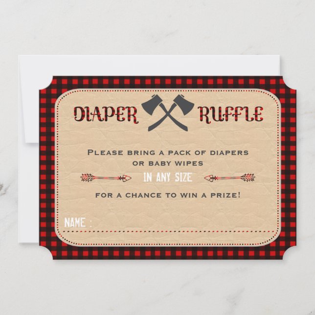 Chic Woodland Lumberjack Boy Diaper Raffle Ticket Invitation (Front)