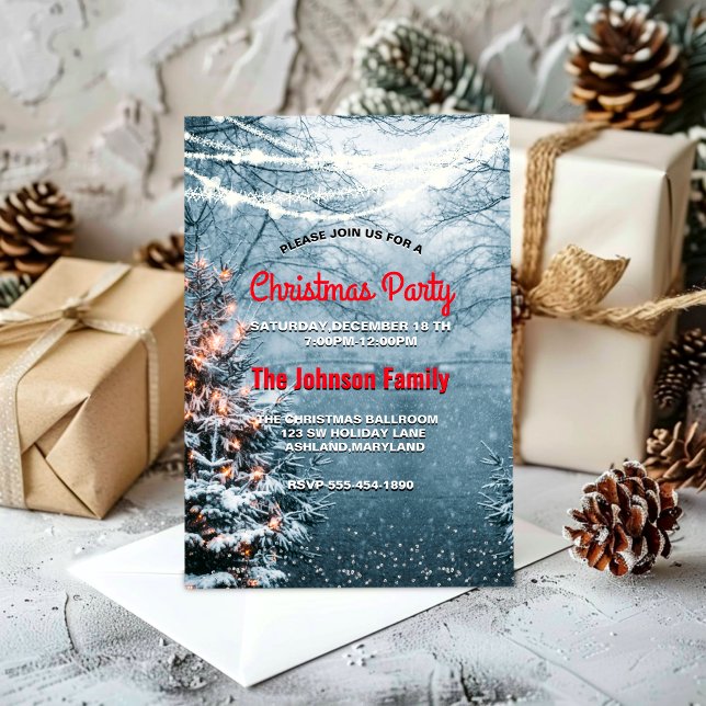 Chic woodland white Christmas tree party  Invitation (Creator Uploaded)