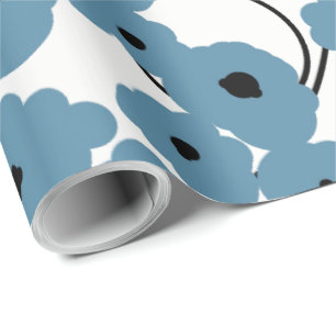 CHIC WRAPPING PAPER_ MOD  BLUE & BLACK POPPIES PAPER