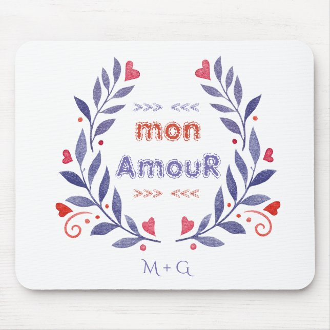 Chic Wreath Mon Amour Typography Valentine's Day Mouse Pad (Front)