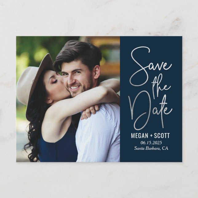 Chic Writing EDITABLE COLOR Save The Date Postcard (Front)