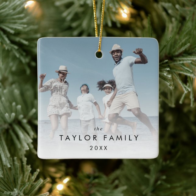 Chic Yearly Family Photo Keepsake Ceramic Ornament (Tree)