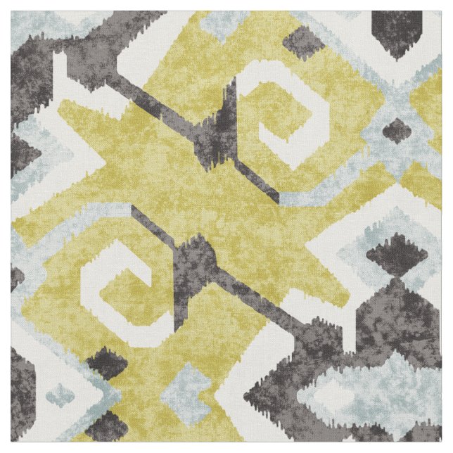 Chic yellow and black ikat tribal pattern fabric (Close Up)