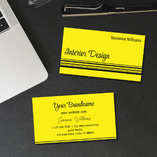 Chic Yellow and Black Stripes Professional Stylish Business Card