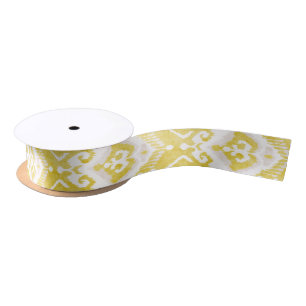 Chic yellow and grey damask ikat tribal pattern satin ribbon