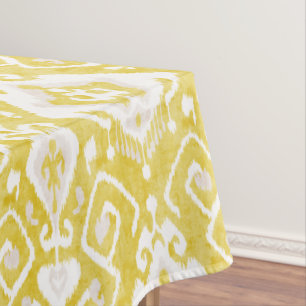 Chic yellow and grey damask ikat tribal pattern tablecloth