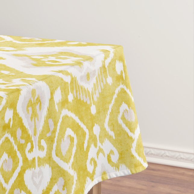 Chic yellow and grey damask ikat tribal pattern tablecloth (In Situ)