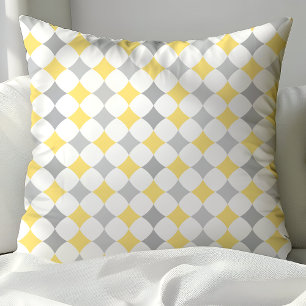 Chic Yellow and Grey Diamonds Pattern Cushion