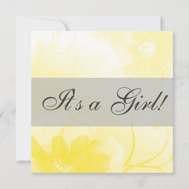 Chic Yellow and Grey Flower Baby Shower Invitation (Front)