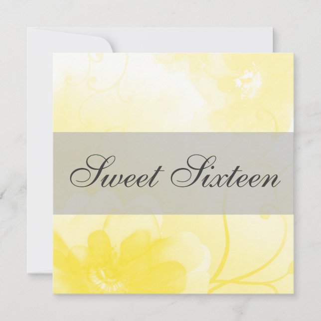 Chic Yellow and Grey Flower Sweet Sixteen Birthday Invitation (Front)