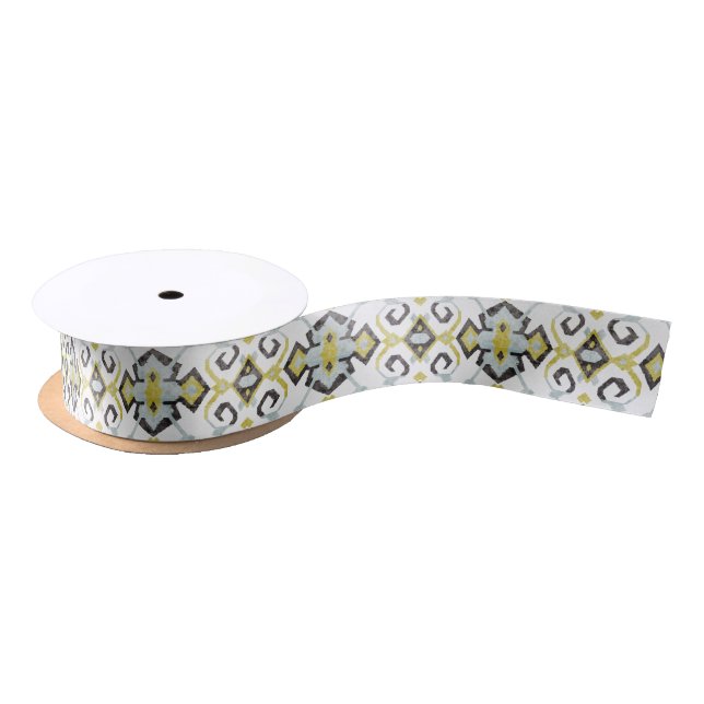 Chic yellow and grey ikat tribal pattern satin ribbon (Spool)