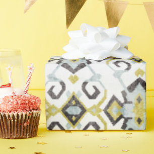 Chic yellow and grey ikat tribal pattern wrapping paper