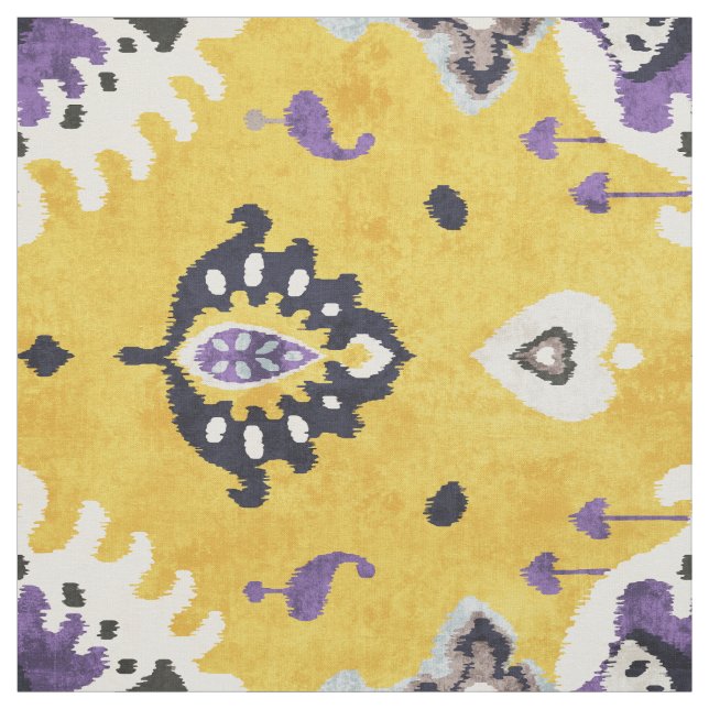 Chic yellow and purple ikat tribal pattern fabric (Swatch)