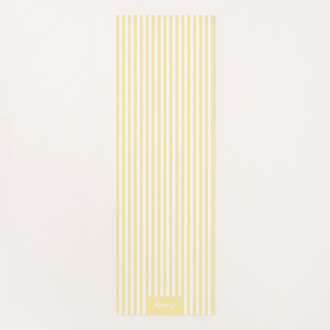Chic Yellow Banana Mania White Stripe Line Custom  Yoga Mat (Front)