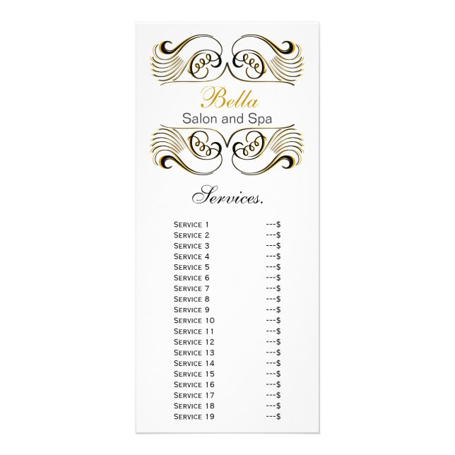 chic yellow, black and white Services rack card (Front)