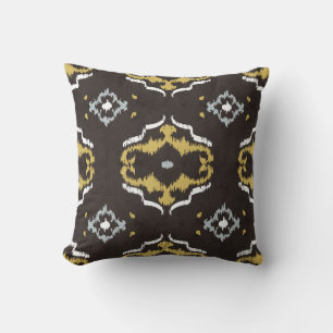 Chic yellow brown ikat tribal pattern cushion
