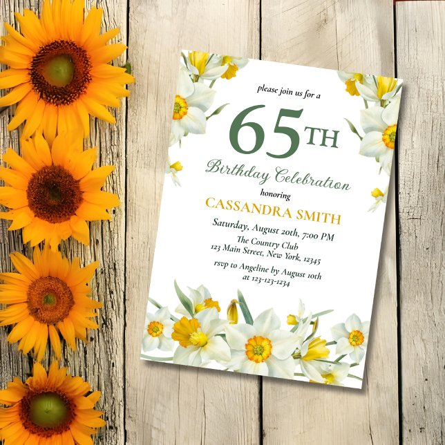 Chic Yellow Daffodil Spring Floral Birthday  Invitation (Creator Uploaded)