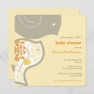Chic Yellow Damask Chicks Baby Shower Party Invite