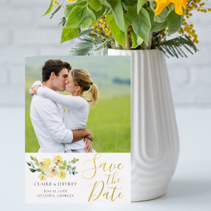 Chic Yellow Floral Photo Summer Save The Date Gold