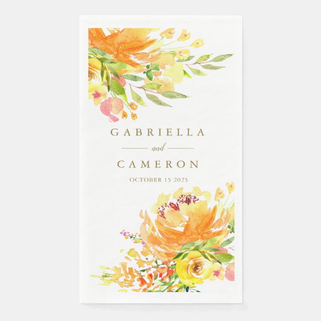 Chic Yellow Flowers Watercolor Wedding Custom  Napkin (Front)