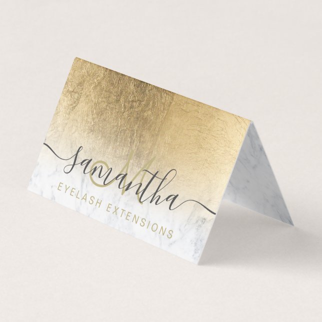 chic yellow gold foil ombre marble eye aftercare business card (Front)