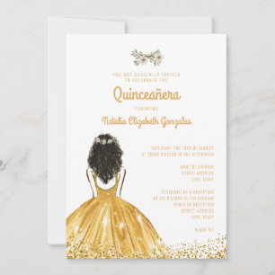 Chic Yellow Gold Princess Dress 15th Quinceañera Invitation
